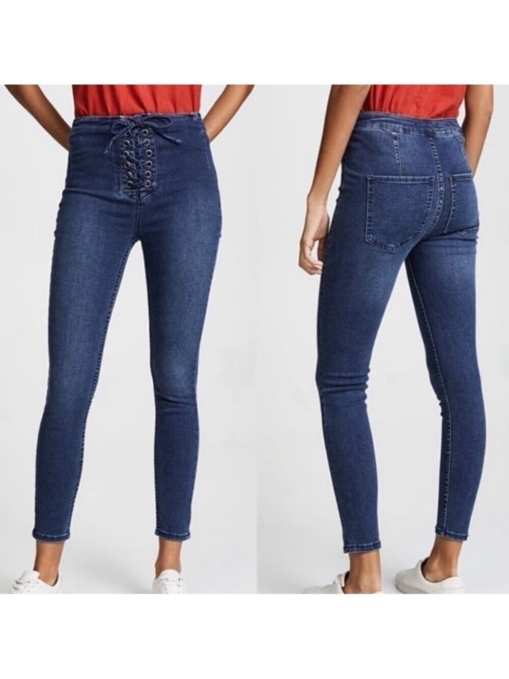 Free People Lovers Knot Lace Up Front Jeans in Blue
